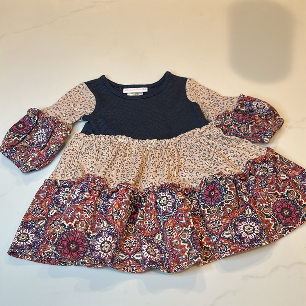 Bonnie Jean Kids Navy Blue Mixed Print 2 Piece Tiered Dress & Matching Leggings